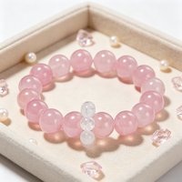 Bracelet élastique en perles de quartz rose naturel de Madagascar et de pierre de lune bleue pour la guérison et la méditation