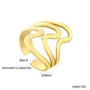 Anillo Abierto de Acero Inoxidable con Baño de Oro de 18K, Diseño Abstracto en Espiral, Geométrico, Minimalista, para Mujer - Product Image 2