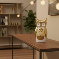 Statue d'hibou élégante en résine dorée et blanche, figurine M. Hibou avec nœud papillon, style animal sculpté pour la décoration intérieure
