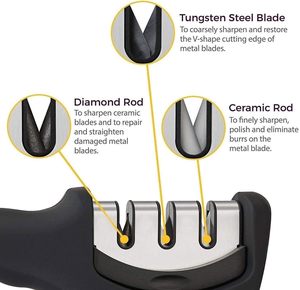 Kitchen Knife Sharpener Manual Eco-Friendly Multi-Grit <b>Black</b> 3-Stage Tungsten Steel Ceramic Blade Repair & <b>Polish</b> - Product Image 3