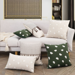 <strong>Fashion</strong> Home Decor Modern Square Embroidered Lamb <strong>Pillow</strong> Cover Sage Green 45x45cm Washable Zipper Closure Vibrant <strong>Design</strong> Hotel - Product Image 2