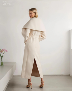 2025 Fall New Arrival Women's <strong>Belted</strong> Collared <strong>Coat</strong> in Creamy <strong>White</strong> Unique Streetwear Loose Lazy Style Jacket for Women - Product Image 5