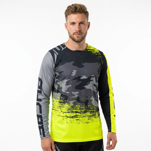 Maillot de motocross à manches longues pour homme, imprimé camouflage jaune et noir, tissu polyester à séchage rapide, pour toutes les saisons - Product Image 1