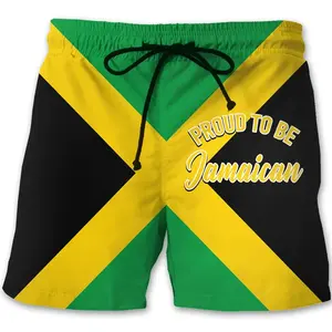 牙买加狮子徽章图形沙滩短裤男士3D打印牙买加国旗图案夏威夷冰短裤夏季男士泳裤