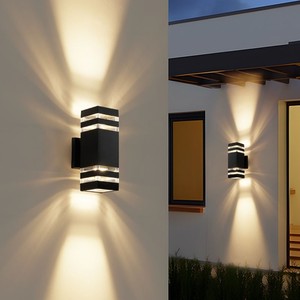 Lámpara de Pared <span class=keywords><strong>Exterior</strong></span> Moderna E27 Gu10, Lámpara de <span class=keywords><strong>Porche</strong></span> Cuadrada LED de Aluminio Impermeable, 3000K 4200K 6500K, Aplique de Pared con Luz Arriba y Abajo - Product Image 1