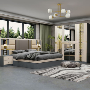 King Size Wood Bed <strong>Wardrobe</strong> <strong>Closet</strong> Sets Luxury Queen Beds Dresser Bedroom Furniture Se - Product Image 1