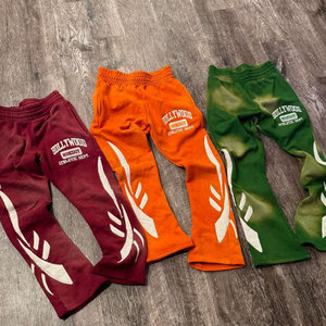 Tùy chỉnh đau khổ Mens Applique sweatsuit đầy đủ Zip Up xếp chồng lên bùng Tracksuit unisex axit rửa Sweatpants và hoodie Set - Product Image 3