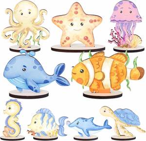 Décorations de fête personnalisables écologiques en gros - 9 pièces de centres de table en contreplaqué sur le thème des animaux marins pour la décoration de baby shower et d'anniversaire - Product Image 4