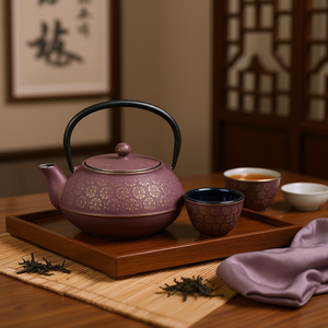 <b>Tea</b> <b>Set</b> Shanghai Teapot With 2 Cups Purple Gold Pattern Cast Iron <b>Tea</b> <b>Set</b> - Product Image 3