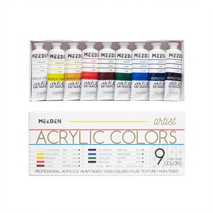 Peinture acrylique professionnelle MEEDEN, 9 couleurs en tubes de 60 ml, pigments riches, non toxiques, pour artistes / Set Papier - Product Image 2