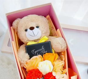Ours en peluche floral avec fleurs artificielles pour mariage, bouquet de roses en savon, cadeau pour la Saint-Valentin et la Fête des Mères, ours fleuri avec boîte cadeau - Product Image 2