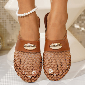 Women's 2026 summer new fishnet hollow fashion sandals single-layer flat belt buckle fashion soft niche design - Product Image 4