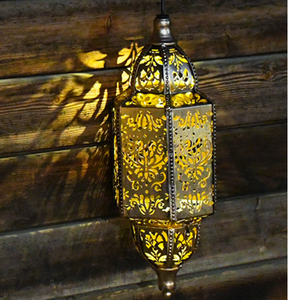 Lanterne hexagonale solaire étanche pour l'extérieur, lampe décorative de jardin à projection creuse marocaine pour l'ambiance de la cour - Product Image 4