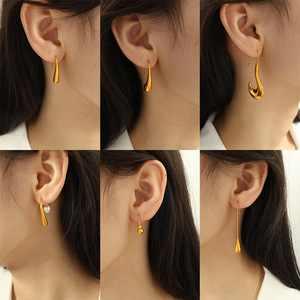 ต่างหูแฟชั่นทรงหยดน้ำ ประดับมุกเทียม สำหรับผู้หญิง งานปาร์ตี้ ดีไซน์ทรงหยดน้ำยาว สีทอง - Product Image 4