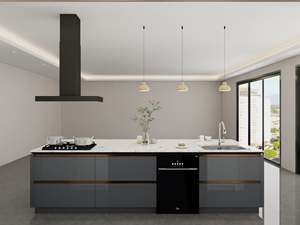 Ensemble d'armoires de cuisine modernes en blanc et gris avec finition brillante, îlots - Product Image 4