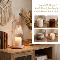 Lampe chauffe-bougie rose élégante avec abat-jour en verre gaufré, minuterie, intensité réglable, hauteur ajustable, chauffe-bougie sans flamme