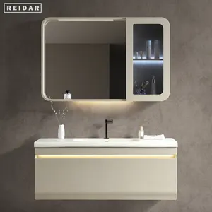 Modern stil tek havza Vanity lavabo PVC depolama banyo dolabı LED ayna ile