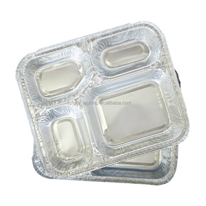 4 ngăn dùng một lần nhôm lá mỏng container nhôm lá mỏng khay thức ăn dùng một lần nhôm lá mỏng Pan hộp đựng thức ăn với nắp - Product Image 2