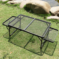 Table de camping pliable en maille de fer avec côtés rabattables 70x40 en alliage d'aluminium, capacité de charge 30 kg, table portable pour pique-nique et barbecue en extérieur
