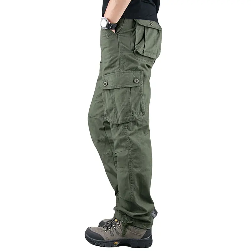 Calça masculina casual reta plus size, para caminhadas, para atividades ao ar livre, com seis bolsos