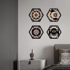 4 Piezas de Madera con Forma Irregular de Sol, Luna y Estrella, Estilo Brujería, Tarot, Abstracto, Místico, Celestial, Letrero Colgante, Bohemio, Gótico, Astrología, Decoración del Hogar - Product Image 6