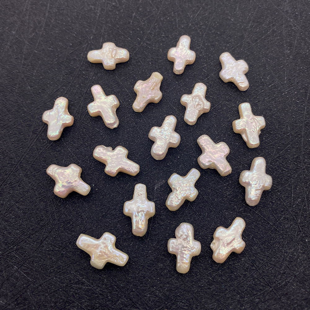 Wholesale DIY Jewelry Accessories Natural Freshwater White Beaded Irregular Cross Shape 9x 13mm Beads Loose Pearls