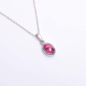 Natural Pink Tourmaline Cabochon Pendant <b>Necklace</b> 925 Silver Bezel Setting Water Drop Shape Everyday Wear Women's Jewelry - Product Image 2