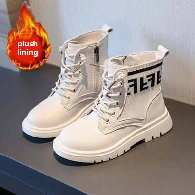 Высококачественные зимние теплые детские Ботинки Martin из ПУ кожи ботинки для девочек на молнии с плюшевой подкладкой