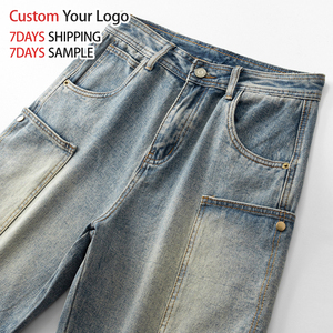 ผู้ผลิตกางเกงยีนส์แฟชั่นคุณภาพสูง กางเกงยีนส์เดนิมทรงหลวมเอวกลาง ดีไซน์เนอร์สีน้ำเงินวินเทจ ขาบาน ผ้าถัก สำหรับผู้ชาย - Product Image 3