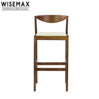 Tabouret de Bar Haut en Bois WISEMAX, Meuble Commercial pour Restaurant, Assise en Cuir PU, Dossier Haut, Meuble de Bar en Bois Massif