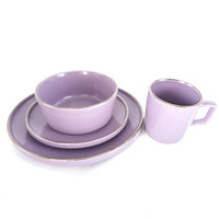 Service de table en grès émaillé coloré 16 pièces, vaisselle de luxe en céramique avec ligne dorée, pour hôtel