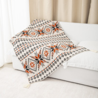 Couverture en tricot chenille géométrique quatre saisons, faite à la main, style bohème, en acrylique, avec logo personnalisé, pour avion, vente en gros