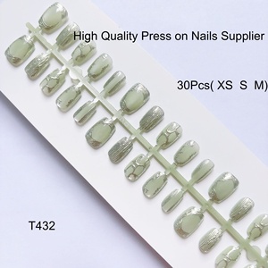 2025เล็บ<span class=keywords><strong>ปลอม</strong></span>สั้น10ชิ้นลายนูนสีเขียวหยกตาแมวกดบนเล็บสำหรับผู้หญิงดีไซน์ใหม่ - Product Image 4