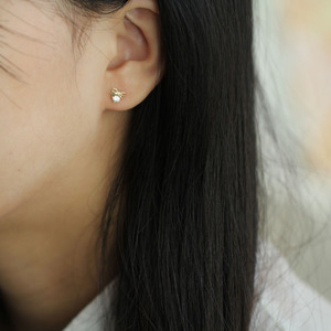 Rắn Vàng Stud, xinh xắn Bow dangle thả pha lê bông tai, đồ trang sức đơn giản, tối thiểu phụ nữ quà tặng, 9K thực, kj94 - Product Image 1