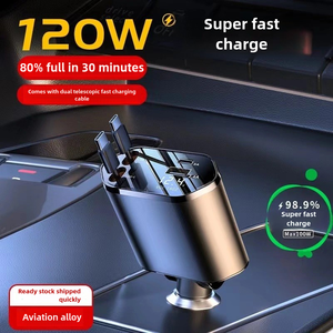 Nhanh chóng <span class=keywords><strong>USB</strong></span> C có thể thu vào xe sạc LED hiển thị kỹ thuật số 120W 4 trong 1 nhanh chóng <span class=keywords><strong>adapter</strong></span> 2 cổng Loại C PD xe sạc Trạm Sạc - Product Image 2