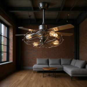 Ventilateur de plafond industriel moderne DB, 5 pales, corps en ABS, moteur DC, télécommande, profil bas, lumière LED, ton chaud - Product Image 2