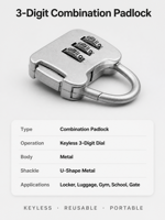 Cadenas à combinaison antivol compact en alliage métallique pour bagages, armoires, casiers de gym et voyages GSG-506