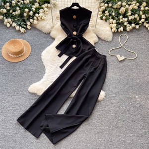 Fashion Design Style Flower Patchwork Tank <b>Top</b> + High-waist Slimming Wide-leg Pants Summer Set - Product Image 3