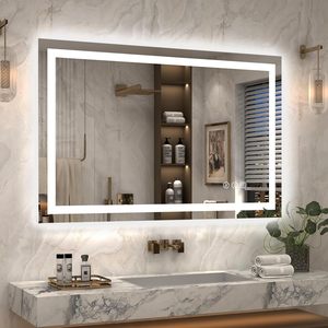 Miroir de salle de bain intelligent LED moderne, réglable en couleur, sans cadre, rectangulaire, anti-buée, haute définition, rétroéclairé, indice de protection IP44 - Product Image 1