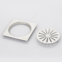 Siphon de sol carré moderne PPW en acier inoxydable de 4 pouces, poli, à raccordement par compression, pour lavabo de salle de bain, anti-odeur