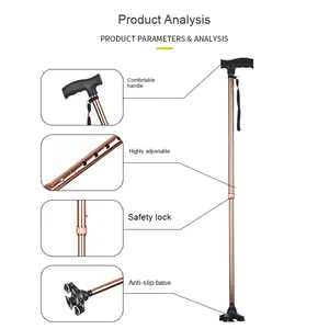 Bastón de cuatro patas para personas discapacitadas, muleta retráctil ligera de aleación de aluminio - Product Image 4