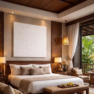 Peinture abstraite sur toile en sérigraphie Wabi Sabi blanche, design d'intérieur d'hôtel pour la décoration moderne de la maison et la galerie - Product Image 1