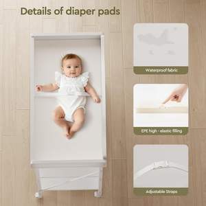 Meuble bébé compact, table à <span class=keywords><strong>langer</strong></span> blanche pour la crèche, station à couches imperméable, rangement mobile avec roulettes, <span class=keywords><strong>commode</strong></span> en tissu - Product Image 2