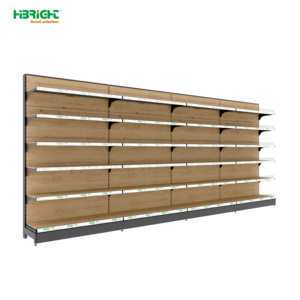 Gondola Supermarket Shelving Wood Solid <b>Shelf</b> 6 Tier Wall Mount Heavy Duty Adjustable Retail Display <b>Rack</b> - Product Image 1