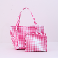 Sac fourre-tout classique à carreaux vichy, léger, pour usage quotidien, avec mini trousse de toilette assortie, sac de rangement portable décontracté