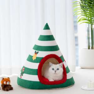 Niche <span class=keywords><strong>pour</strong></span> <span class=keywords><strong>chien</strong></span> en peluche de Noël de qualité supérieure, housse amovible et lavable, lit <span class=keywords><strong>pour</strong></span> animaux de compagnie doux et chaud <span class=keywords><strong>pour</strong></span> les fêtes - Product Image 1