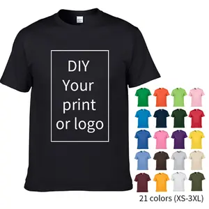 180gsm camisetas de manga curta masculinas, camisetas de cor sólida com impressão de transferência, logotipo