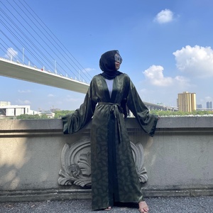 1948# New Women Clothes 7 Colors Fashion Feather <b>Print</b> Smooth Satin Loose Cardigan Women Open Abaya Kaftan <b>Islamic</b> Clothing - Product Image 2