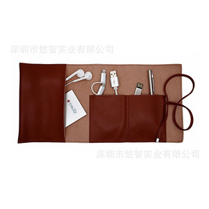 Sac de rangement pour écouteurs en cuir, sac de rangement pliable portable pour câble de données et batterie externe, organisateur de câbles pour écouteurs en cuir artistique - Product Image 5