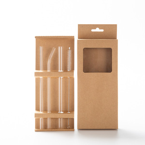 Eco Friendly Reusable Straws Kraft Paper Box Set Pack Clear Glass Drinking Straws 4+1 Amazon 2021 New Arrivals